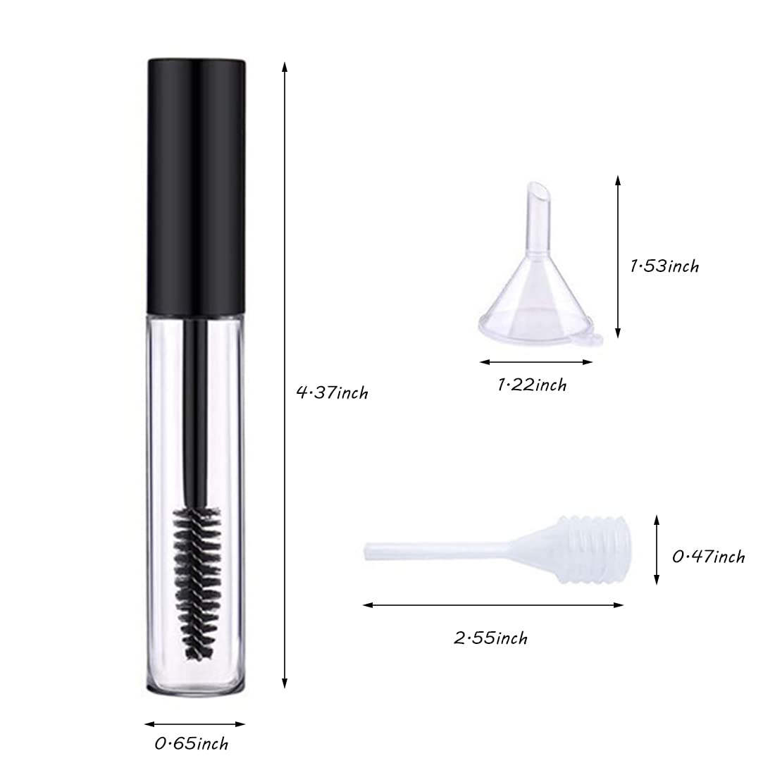 MAYCREATE Empty Mascara Tube Set for DIY Cosmetics with Spiral Brush and Funnels 10ml | PETG Travel Bottles