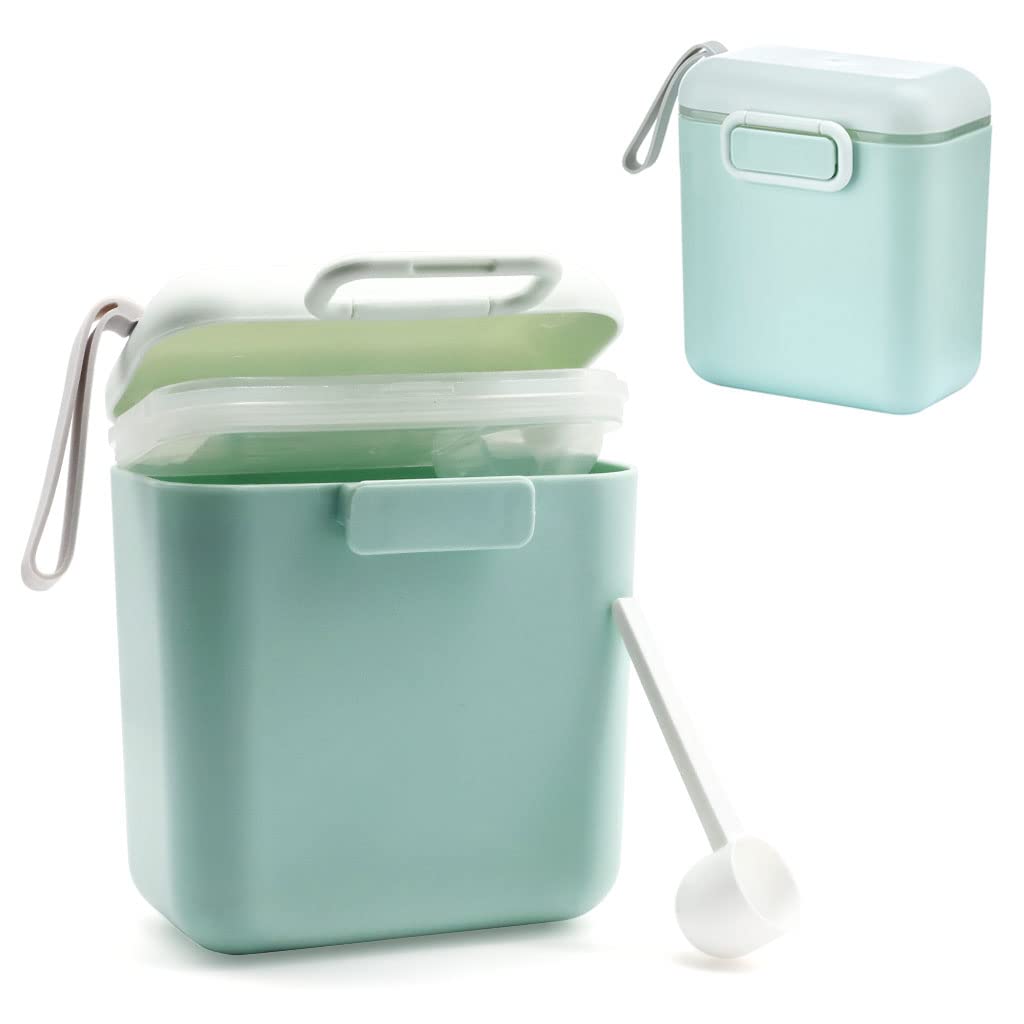 SNOWIE SOFT  300g Baby Formula Dispenser, Portable Milk Powder Dispenser Container with Carrying Handle and Scoop, Foodgrade PP Double Layer Anti-Leak Design for Outdoor Travel Home (Green)