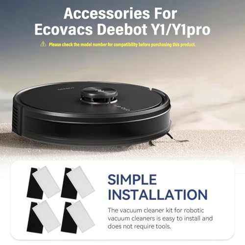 HASTHIP® Replenishment Kit, 12Pcs Replacement Parts for Ecovacs Deebot Y1/Y1 Pro Vacuum, Includes 4 Super Absorbent Mop Cloths, 4 Durable Side Brushes, 4 High-Efficiency Filters, Reusable
