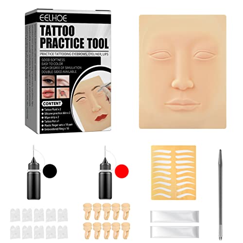 MAYCREATE® Eyebrow Tattoo For Men, Skin Pad for Tattoo Practice Eyebrow Permanent Tattoo Practice Kit Microblading Set Manual Eyebrow Pen Needle Pigment Ink Practise Skin Tool