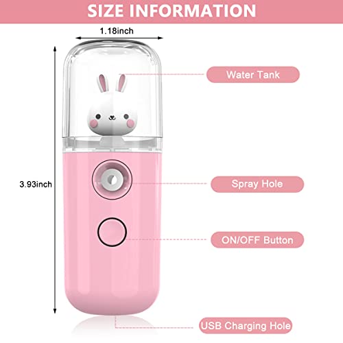 Venzina® 2pcs Mini Facial Nano Mist Spray Face Mist Spray Machine 30ml Portable Cartoon Bunny Design Cool Mist Sprayer for Facial Moisturizing and Skin Care - USB Rechargeable
