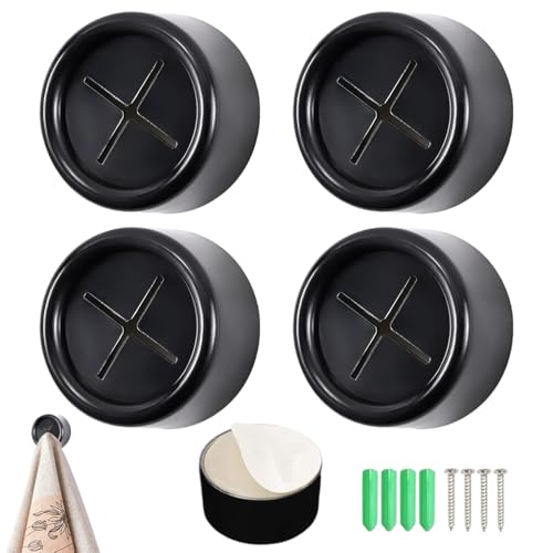 HASTHIP® 4Pcs No Drill Wall Face Towel Holders Round Self Adhesive Wall Towel Holders Push-in Towel Hanger Snap Towel Holders for Dish Towel, Hair Dry Towel