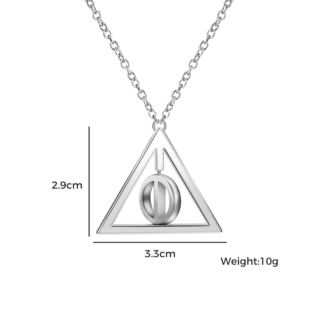 Zibuyu Deathly Hallows Rotatable Necklace for Men and Women with 3.5 x 3.2 cm Pendant | Hypoallergenic Alloy Build and Magic-Inspired Design