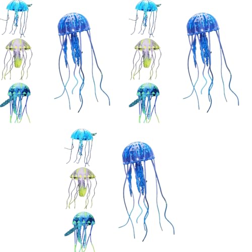 Qpets® 9PCS Fluorescence Jellyfish Ornament Decoration for Aquarium Fish Tank Artificial Silicone Decor Floating Accessories