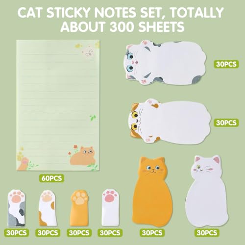 HASTHIP® Cat Sticky Notes Set - Cute Sticky Note Animal Divider Tabs Bundle Writing Memo Pads Page Marker, Sticky Notes Pads for Cat Lovers Kids School Office Home Students Supplies Gifts