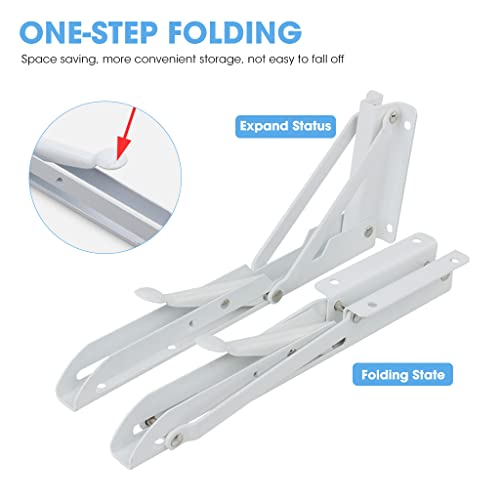 HASTHIP® 8" Foldable Shelf Bracket, 2 Pcs Heavy Duty Metal Brackets for Wall Shelves, Wall Brackets, Wall Angle Bracket, Max Load 99lb, Sturdy Shelf Brackets Wall Mounted, Wall Organizer (White)