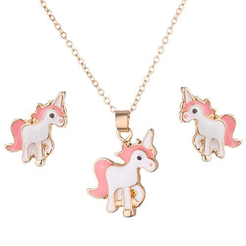 SANNIDHI Unicorn Necklace Jewellery Set for Girls with 17.7 in Chain & Pink Alloy Pendant | Cute Gift for Women