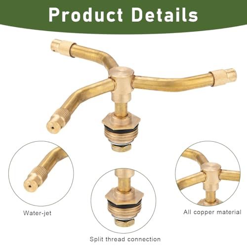 HASTHIP® 3-Head Automatic Rotating Garden Sprayer Irrigation Brass Water Sprinkler Multi-Arm Nozzle Plant Watering 360 Degree Rotation System 3PCS