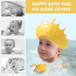 SNOWIE SOFT® Baby Shower Cap Hair Brush Rinse Cup Soft Silicone Crown Cap Bath Cap Protecting Eye & Ear Adjustable Baby Shower Crown Cap Baby Shower Gift, Yellow