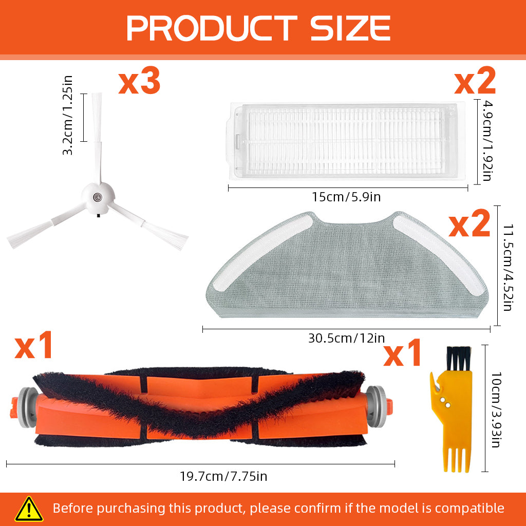 HASTHIP 9Pcs Replacement Parts for Mi Robot Vacuum-Mop 2i & 2 Pro, Spare Accessories with 1 Main Brush, 3 Side Brushes, 2 Mop Cloth, 2 Filters, 1 Cleaning Brush - Cleaning Tools