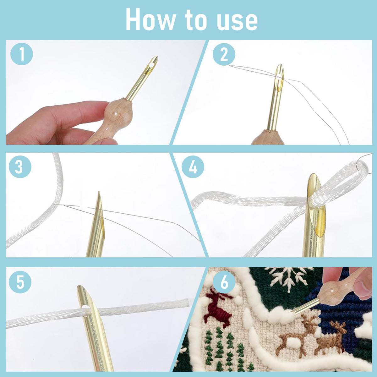 HASTHIP 35Pcs Embroidery Punch Needle Kit, Punch Needle Tool Punch Needle Embroidery Kits Include Wooden Handle Embroidery Pen Set, Big Eye Needles with Punch Needle Cloth for Adults Beginner