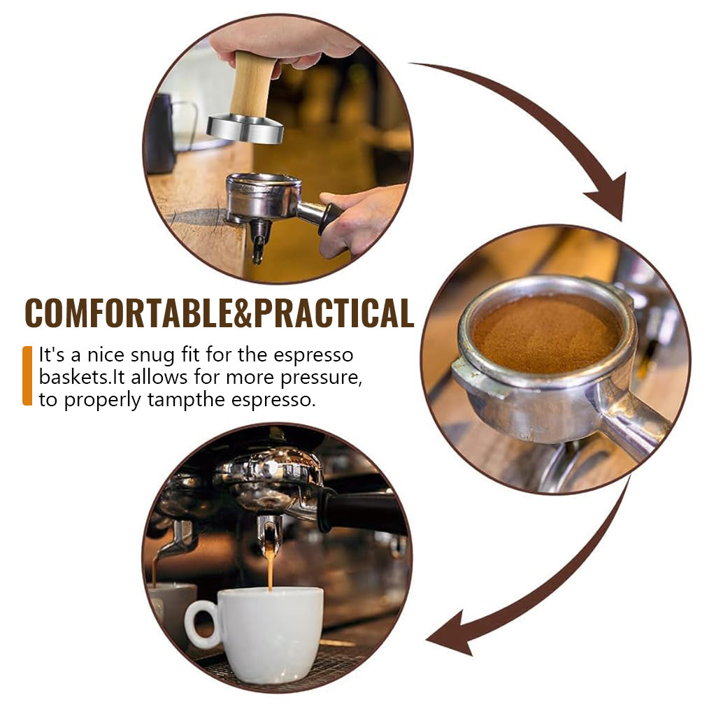Supvox 58mm Espresso Tamper Heavy Duty Stainless Steel Barista Coffee Tamper Elegant Solid Wooden Handle Espresso Tamper Espresso Tamper Coffee Press Tool
