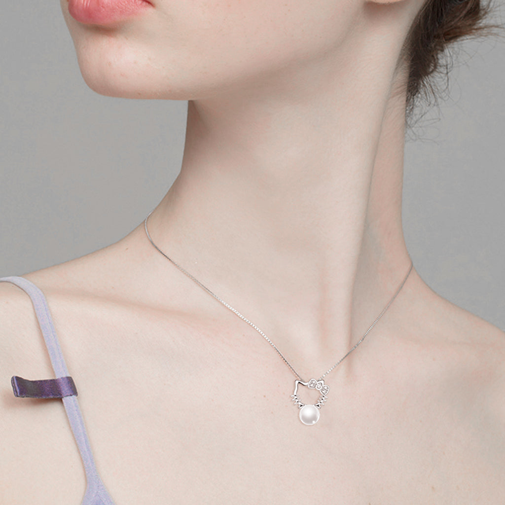 SANNIDHI Cute Kitty Necklace for Girls Rhinestone Pearl Kitty Charm Pendant Necklace Jewelry Gift Birthday Gift Christmas Gift for Girls