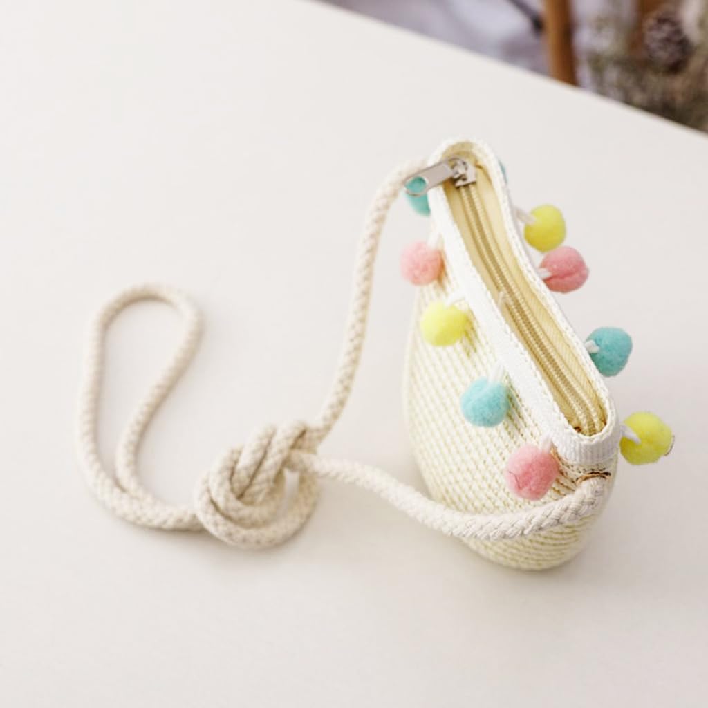 PALAY Straw Hat and Small Bag Set, Summer Sun Hat Girls Children's Straw Hat with Flower Decoration for Tourism Holiday Travel Beach Outdoor Activities