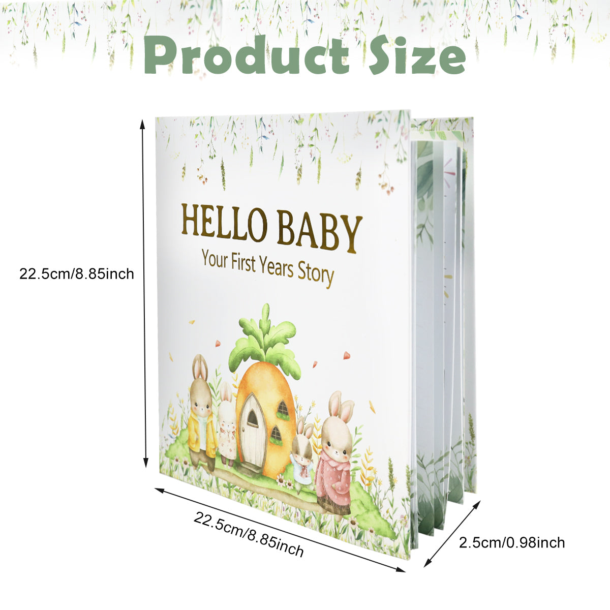 SNOWIE SOFT Baby Memory Book Cute Bunny Hard Cover 100 Page Baby Newborns Growth Record Book Mother to be DIY Photo Scrapbook Baby Milestone Book for 0-5 Years Old Baby Shower Gift New Parents Gift