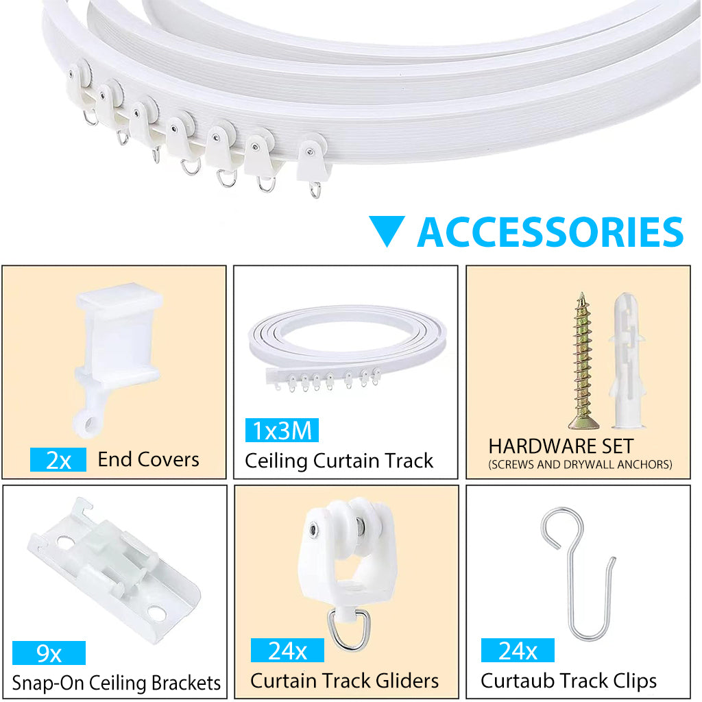 HASTHIP® 9.6ft/3m Flexible Ceiling Curtain Track, Curtain Ceiling Track, Ceiling Mount for Track Curtain System Universal Room Heavy Drape Curtain Mount Track, All Accessories Included