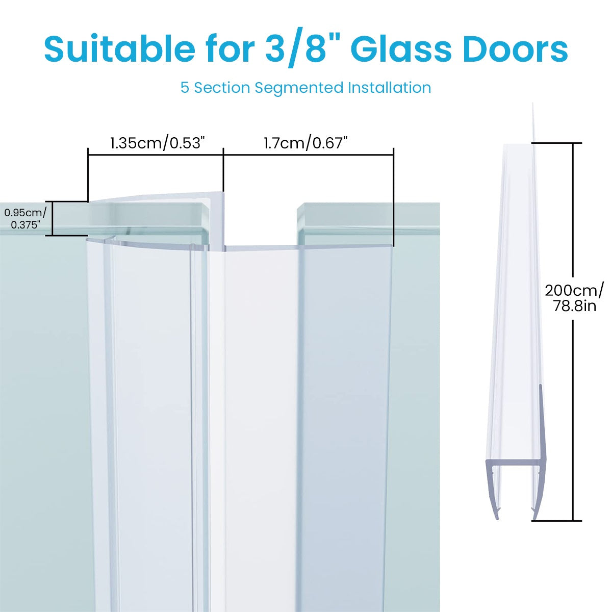 HASTHIP 6.6Ft/2M Shower Door Side Seal Strip, Silicone Bathroom Glass Door Side Seal Strip, Frameless Glass Door Seal Strip Stop Shower Leaks and Create a Water Barrier (10mm Thickness)