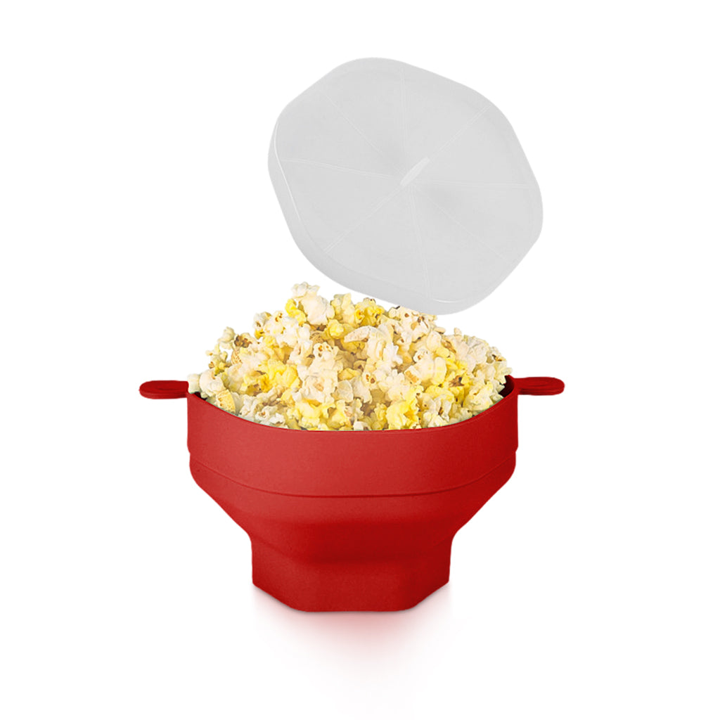Supvox Microwave Popcorn Maker with Lid 220 Degree Heat Resistant Silicone Microwave Popcorn Container Holder Dual Ear Design BPA-Free Food Grade Silicone Folding Popcorn Maker for 2-3 Servings