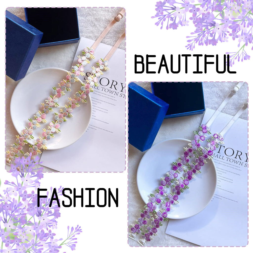SANNIDHI Bra Straps for Women Fancy Straps for Bra, 2 Pairs Embroidered Floral Bra Straps, 1.8cm Width Stretchy Adjustable Bra Strap Replacement for Off Shoulder Tops Dress Evening Dress