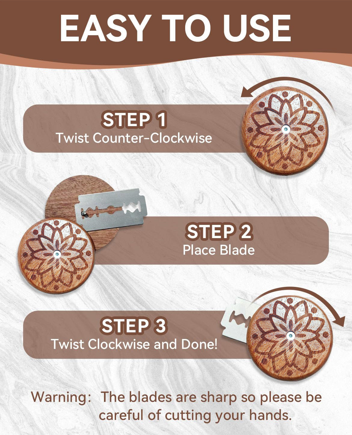 Supvox 5Pcs Bread Lame Blades with Mandala Pattern Wooden Handle, Stainless Steel Bread Lames for Sourdough Bread Country Bread Multi Use Dough Razors with PU Storage Pouch