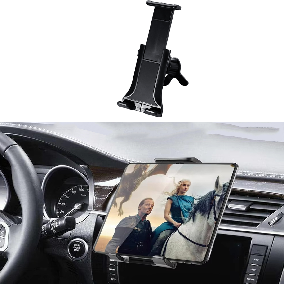 STHIRA® Car Phone Holder Tablet Holder for Air Vent Universal 4-11 inches Phone / Tablet Mount 360 Degree Rotatable Phone Mount Adjustable Secure Screw Mount Design Rubber Liner Design