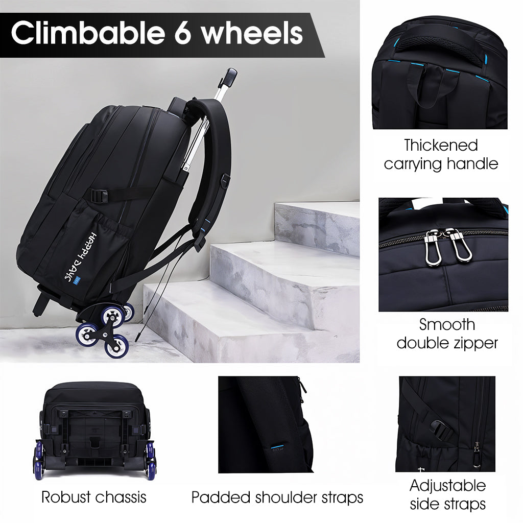 PALAY School Backpack on 6-Wheel Backpack with Retractable Pull Handle School Backpack Detachable Wheel Stand Design Fashion Travel Backpack School Gift for Kids 6-12 Years Old