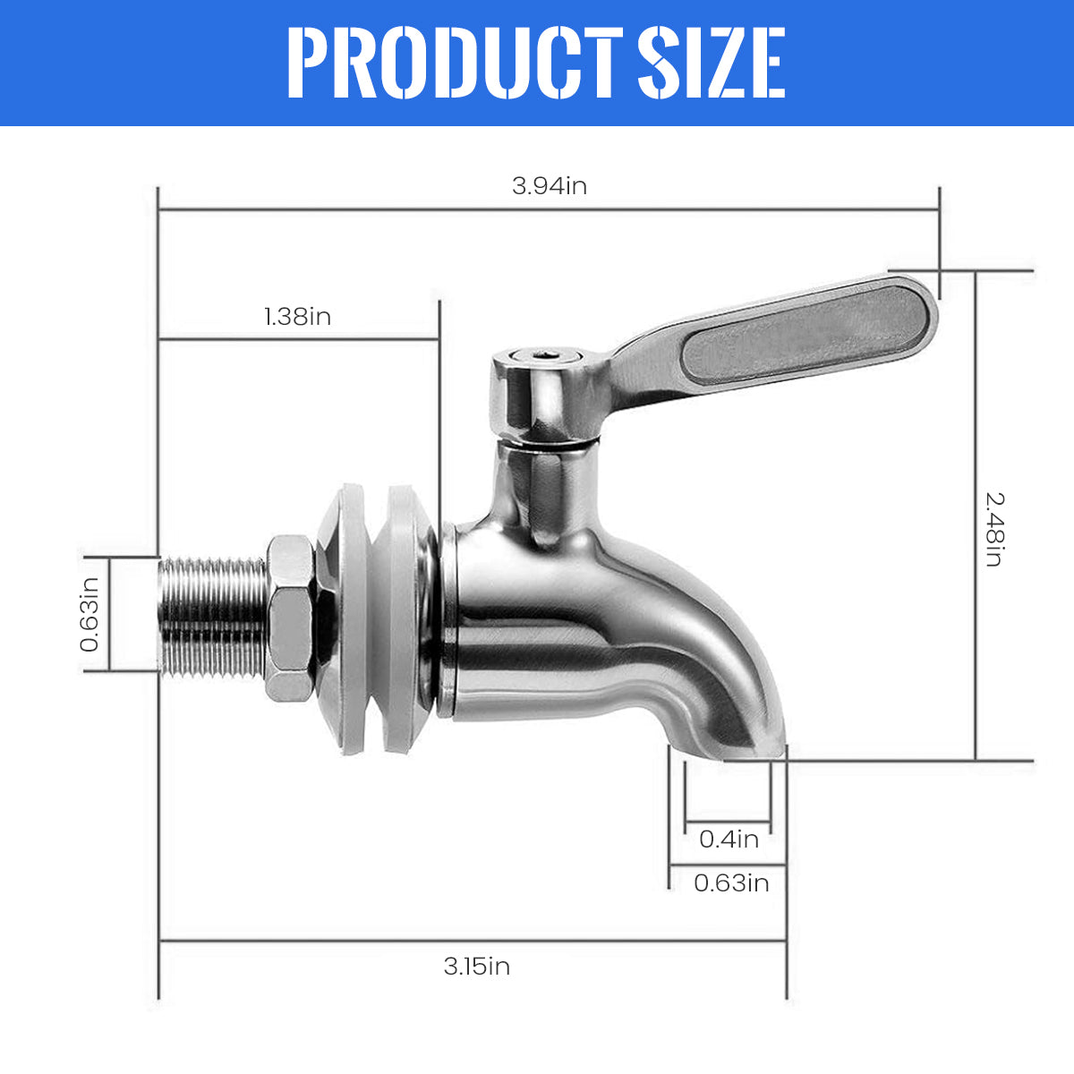 HASTHIP Beverage Dispenser Spigot  304 Stainless Steel Beer Juice Faucet Tap with Wrench Tool Food Grade Removable Reuseable Spigot for Beverage Dispensers, Wine Barrels, Jars, Drink Containters