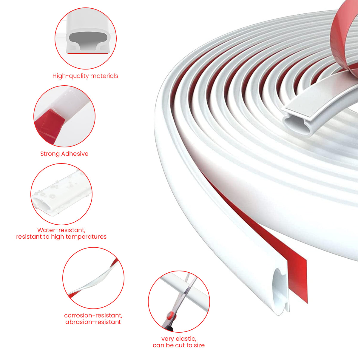 HASTHIP 19.69ft Door Seal Strip Self Adhesive Door Frame Seal Strip Cushioning Hollow Out Door Seal Strip Cuttable Door Seal Strip Noise Reduction Door Frame Seal Strip, White
