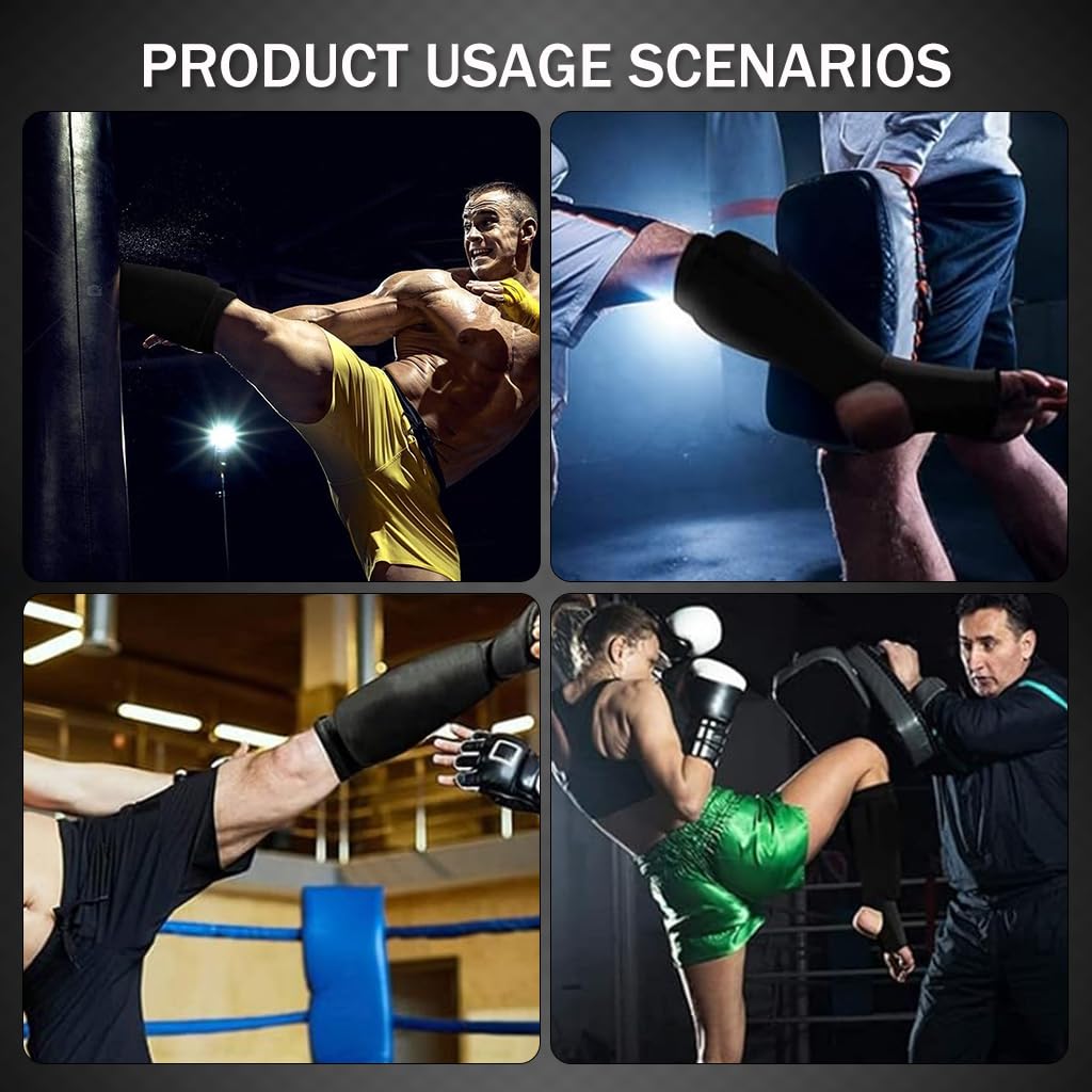 Proberos Elastic Shin Instep Guards with Insert Pads, Instep MMA Muay Thai Kick Boxing Taekwondo Protector Training, Shin Guards Adults Shin Instep And Instep Guards, Size L