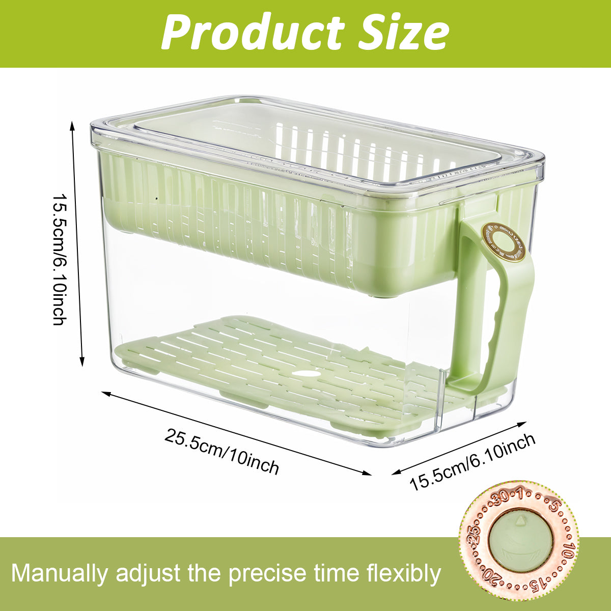 ZIBUYU Fridge Organizer Transparent Double Layer Refrigerator Organizer Box with Handle & Lid Food Grade BPA Free Food Container Built-in Removable Draining Tray Kitchen Organizer, 29.5x16.5x16.5 cm