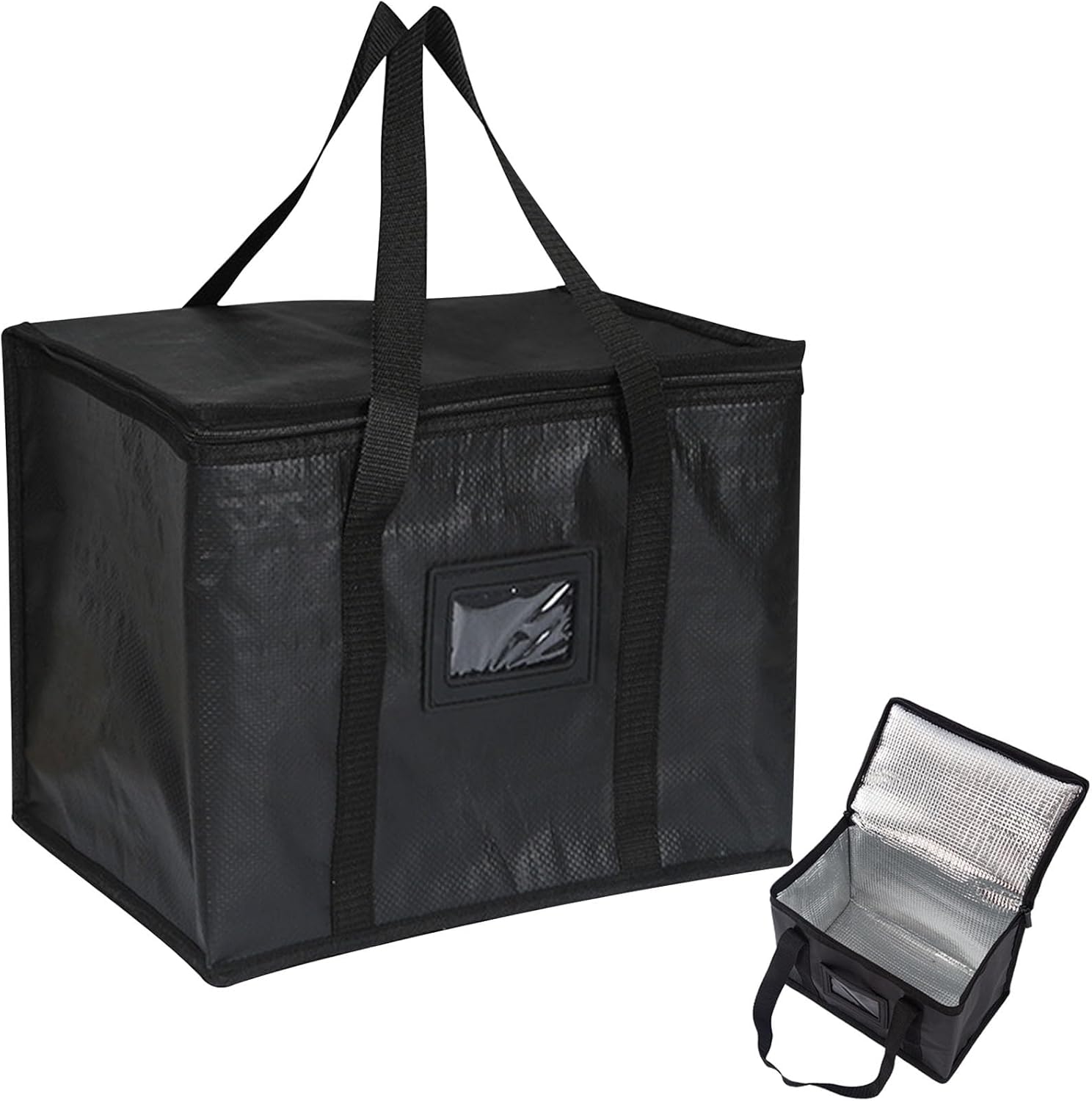 ZIBUYU Insulated Grocery Shopping Bags, Black, Reusable Bag,Thermal Zipper,Collapsible,Tote,Cooler,Food Transport hot and Cold,Camping,Recycled Material delivery Groceries