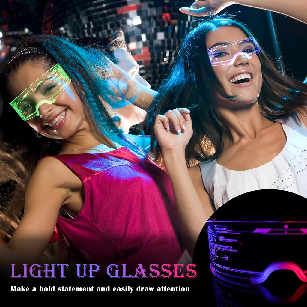 PATPAT LED Glasses For Party,  USB Rechargeable Glow Glasses Light Up Glasses For Party, Glasses for Concerts, Nightclubs, Neon, Bachlore Party Light up Shutter Led Neon Rave Glasses Sunglasses