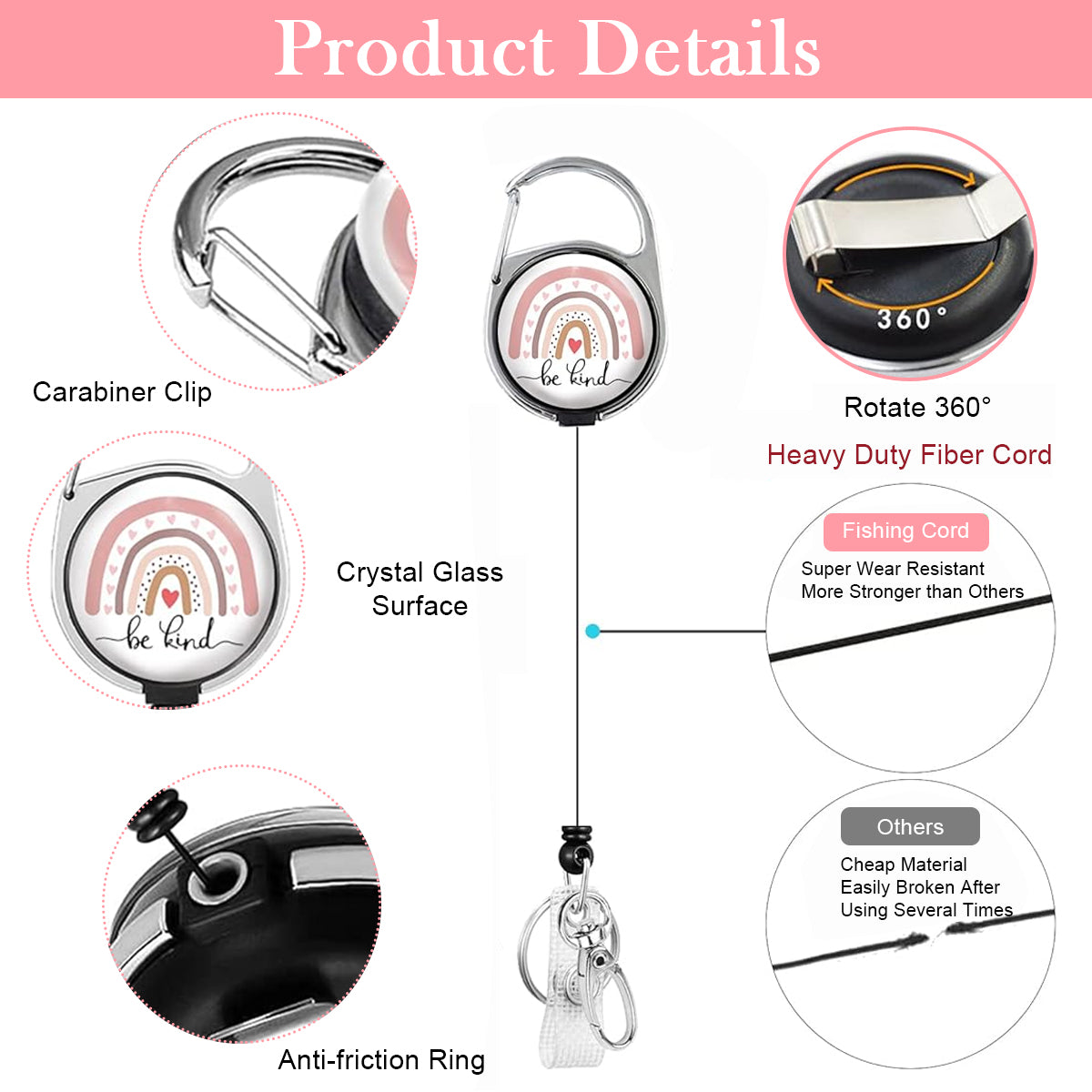 OFIFO Lanyard for ID Card, Fashionable Rainbow Print ID Badge Holder Keyring with 23-inch Strong Retractable Reel, Detachable Neck Lanyard & Quick Carabiner for Keys, Badges, Door Cards