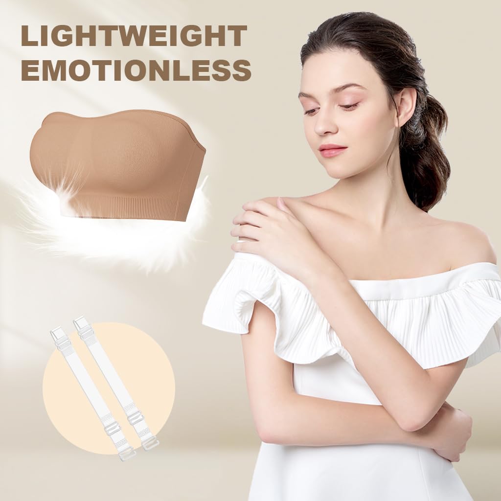 PALAY Strapless Bra for Women Padded Non-strap Bra for Heavy Breast Off-Shoulder Bra Removable Breast Pads Design Non-slip Bra Casual Strapless Bra, XL