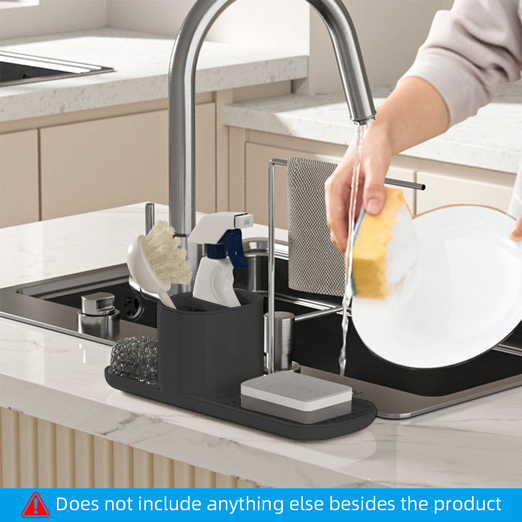 Supvox Kitchen Sponge Holder Dish Towel Rack Kitchen Scrubber Brush Holder Multi Storage Organizer Bathroom Kitchen Sink Organizer