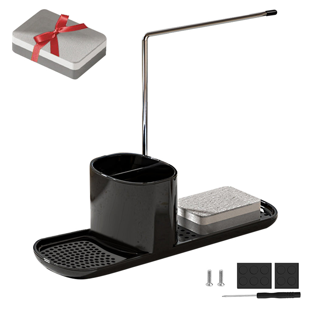 Supvox Kitchen Sponge Holder Dish Towel Rack Kitchen Scrubber Brush Holder Multi Storage Organizer Bathroom Kitchen Sink Organizer