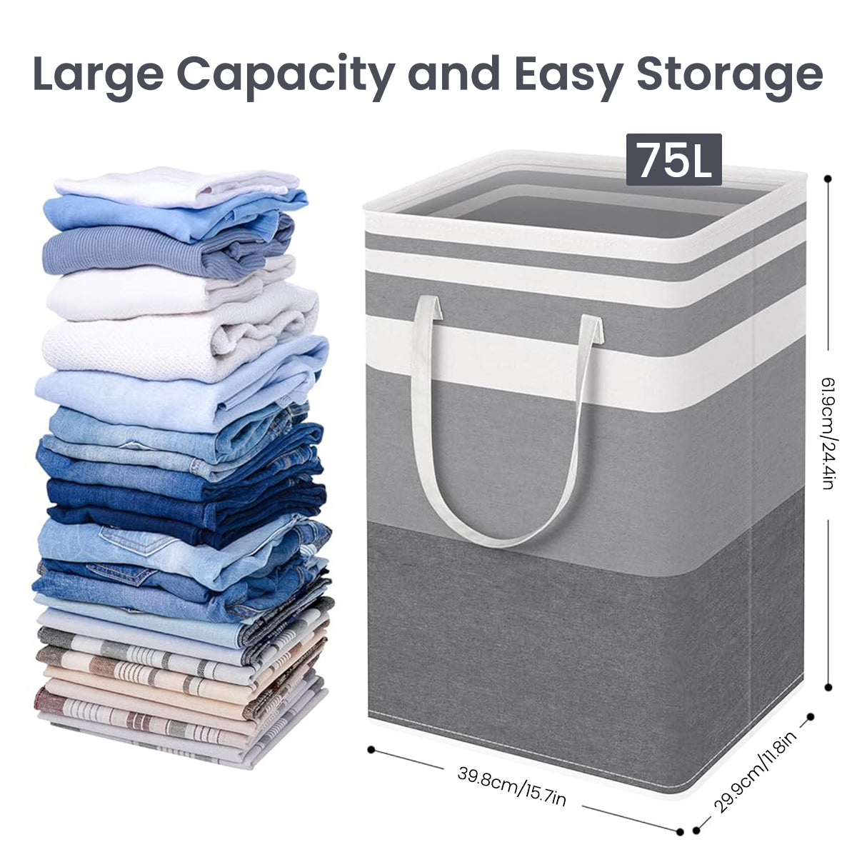 HASTHIP 2PCS Laundry Basket, Large Collapsible Laundry Hamper, FreestandingWaterproof Clothes Hamper with Easy Carry Handles for Clothes, Towels in the Family and Dorm