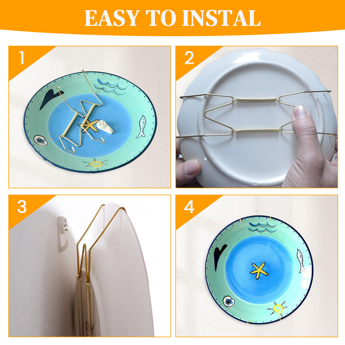 Supvox Spring Plate Hangers for Home Decor Wall Decor Heavy Duty Stainless Steel Golden Spring Plate Hangers for 5.5''-8'' Dia Plates