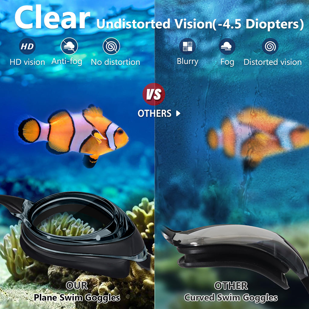 Proberos Short-sighted Swimming Goggle for Man Women, Nearsighted Swimming Goggle Silicone Waterproof Anti-fog Swimming Goggle (-4.5 Diopters)