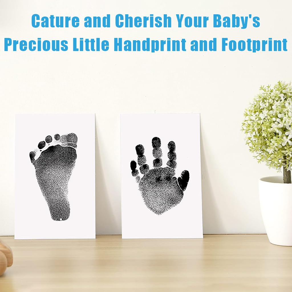 SNOWIE SOFT 2Pcs Clean Touch Ink Pad Newborn Baby Hand and Foot Print Kit Pet Paw Print Kit Inkless Infant Hand and Foot Stamp No Touch, Non Toxic Shower Gift for Newborns (Black, 4.9 × 3.1 Inch)