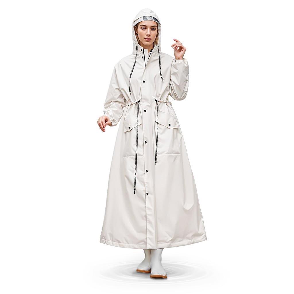 PALAY Women Raincoat for Outdoor Riding with Wide Brim Hood and Detachable Clear Face Cover