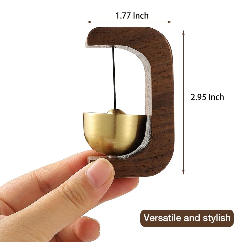 HASTHIP® Walnut Wooden Door Bell Brass Bell Dopamine Door Bell for Home, Self-Adhesive Magnetic Doorbell, Serene Acoustic for Home & Shop, Shopkeepers Door Chime, Ideal Housewarming Gift (C Style)