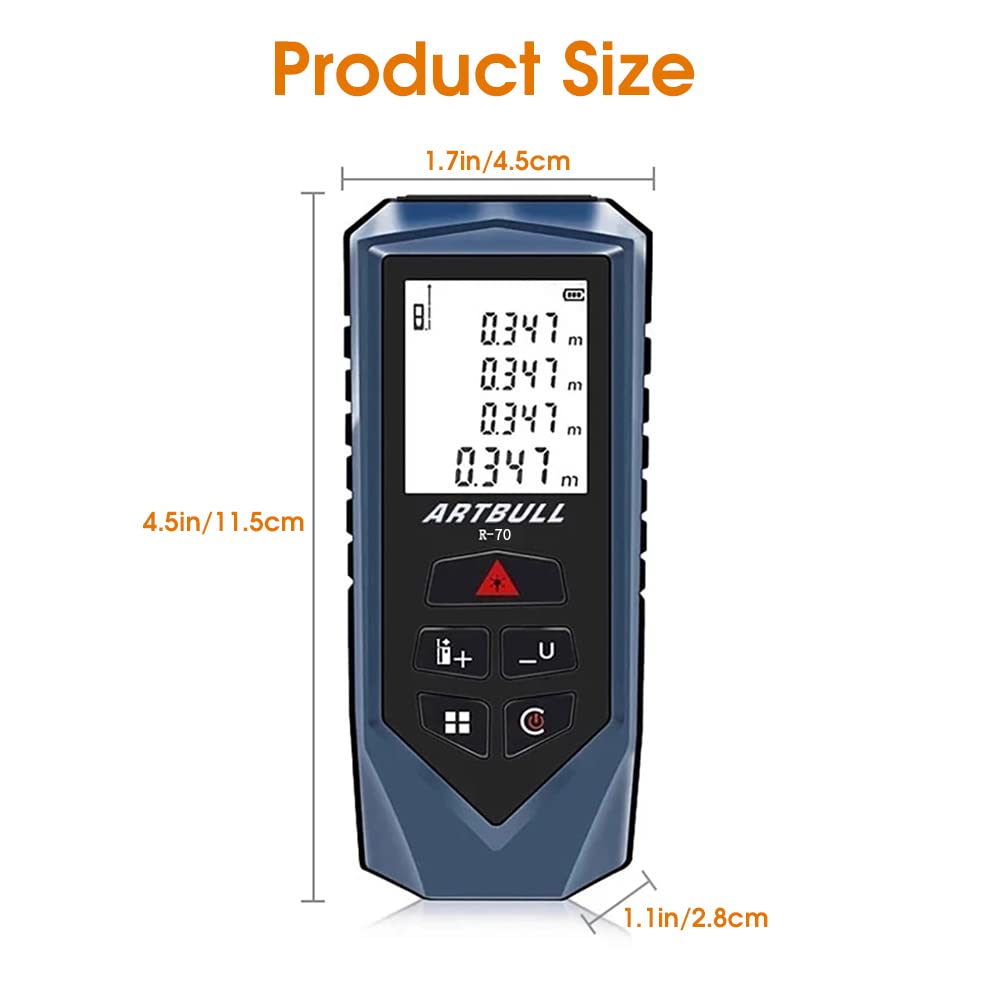 Serplex Laser Measuring Tape, 70m /229ft Laser Measure Device, ¡À 2mm Precise Digital Laser Measuring Device with Area Volume Pythagorean Calculation, LCD Backlit, Battery Powered, with Storage Pouch