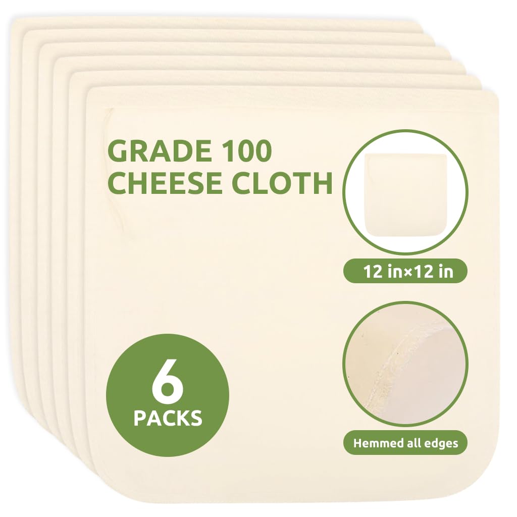 Supvox Muslin Cloth for Kitchen 6Pcs 12x12 in with Drawstring Closure | Unbleached Cotton