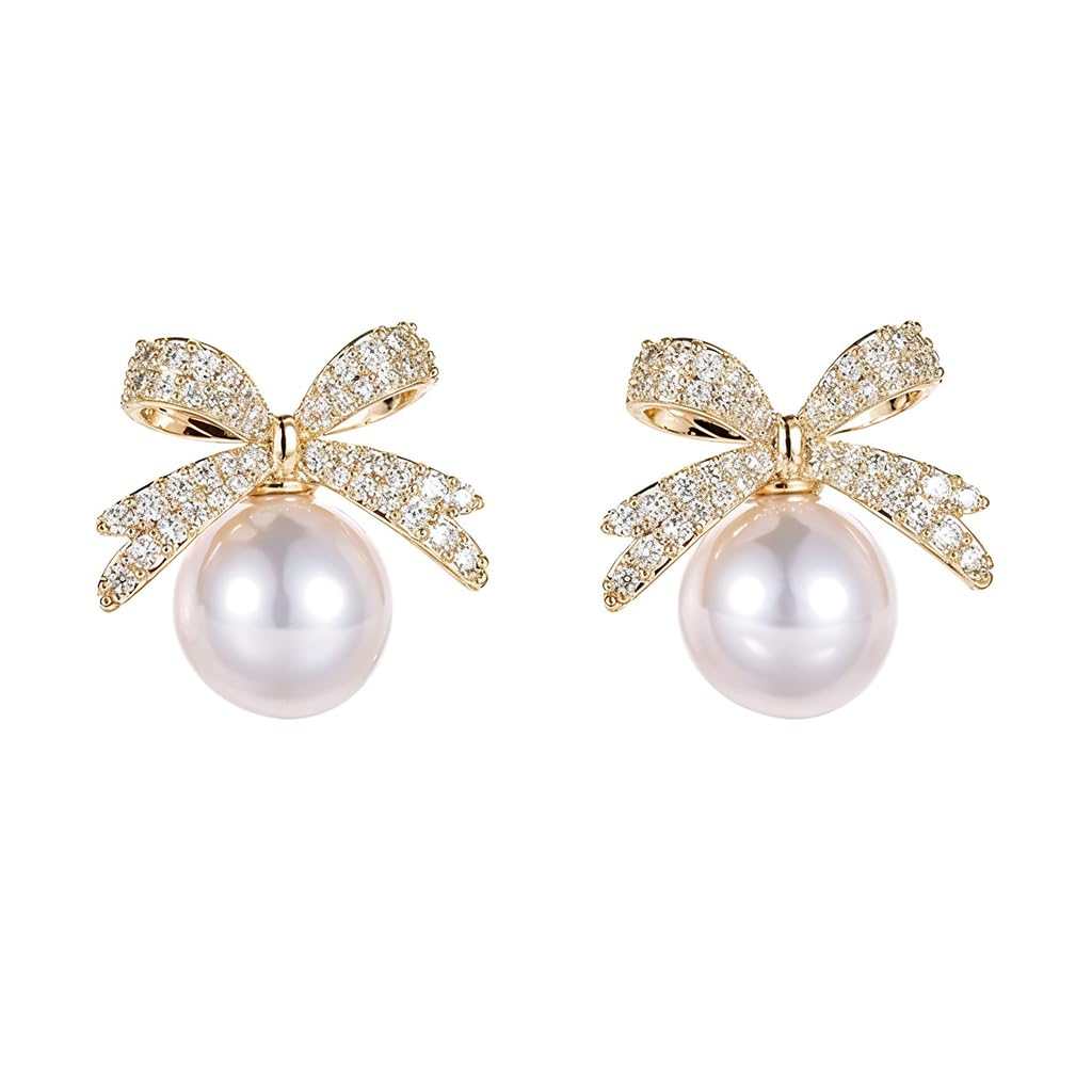 ZIBUYU Bow Pearl Earstuds featuring Rhinestone Embellished Alloy Design for Women | Elegant Gift for Weddings and Birthdays
