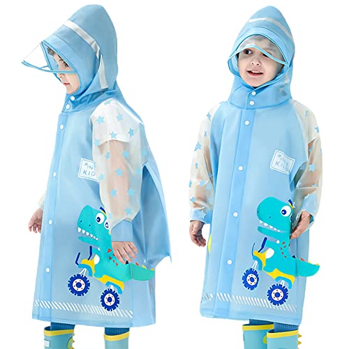 SNOWIE SOFT® Hooded Raincoat for Kids Wide Brim Raincoat for Kids 5-7 Years EVA Student Kids Rain Coat for Girls with School Bag Rain Cover Unicorn Dinosaur Print Recommended Height 115-130cm