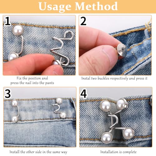 SANNIDHI® 4/8 Pairs Adjustable Waist Buckle for Pants Instant Jeans Button Pins Tightener Detachable Pin for Loose Skirts J 2 Pairs 3PCS