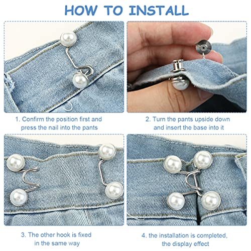 SANNIDHI® 2 Pairs Jeans Tightening Clips, Adjustable Waist Buckle for Pants Loose Jeans, Pearls Hooks for Waist Fit, No Sewing Required Skirt Pants Jean Buttons