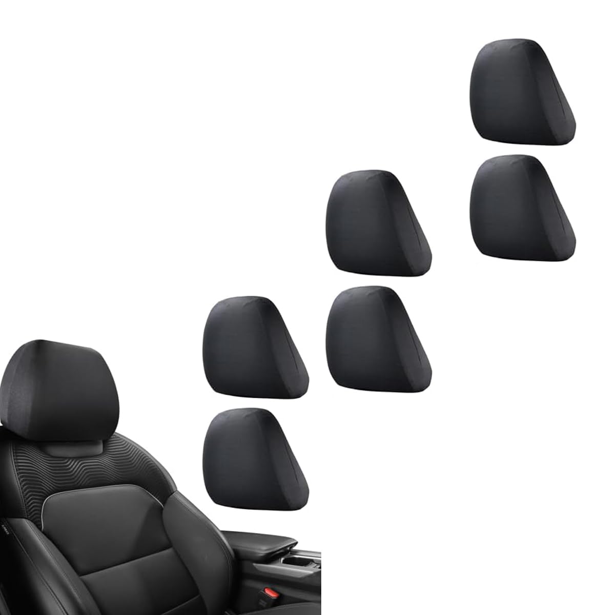 STHIRA Car Headrest Covers 6PCS for Dustproof Protection with Stretchy Slip-on Fit 9 x 10.6 in Black