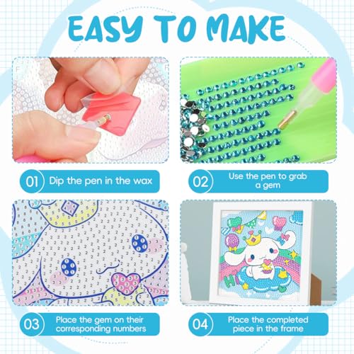 PATPAT® DIY Diamond Painting Kit for Kids 6.7 inches Cute Cinnamoroll Diamond Painting Art with Wooden Frame DIY Diamond Painting Art Desk Decoration Art Craft Gift for Kids 2 PCS